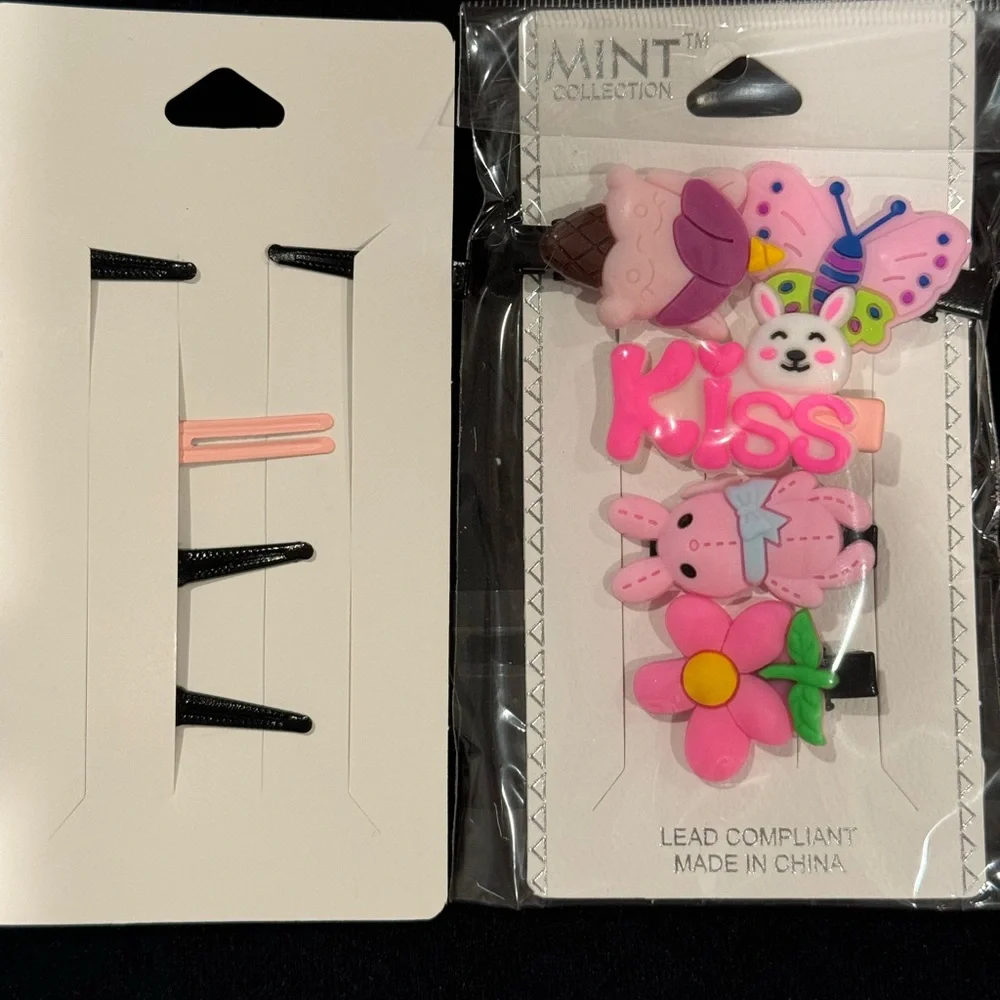 Girls Set of 5 Hair Clips in Pink Butterfly Happy